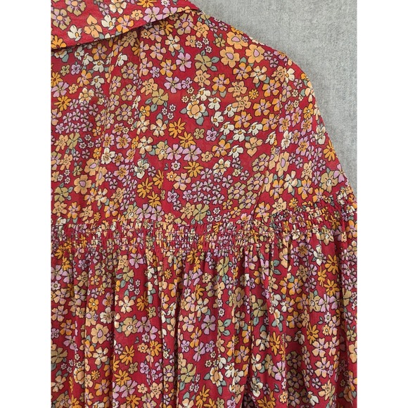 Free People L Bonnie Dark Pink Floral Mini Dress Empire Waist Boho‎ Prairie NEW - Picture 11 of 16